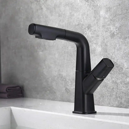 Modern matte black pull out brass basin faucet bathroom hot cold mixer