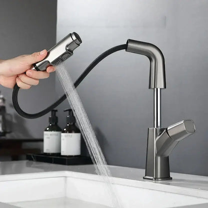 Modern matte black pull out brass basin faucet bathroom hot cold mixer