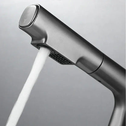 Modern matte black pull out brass basin faucet bathroom hot cold mixer