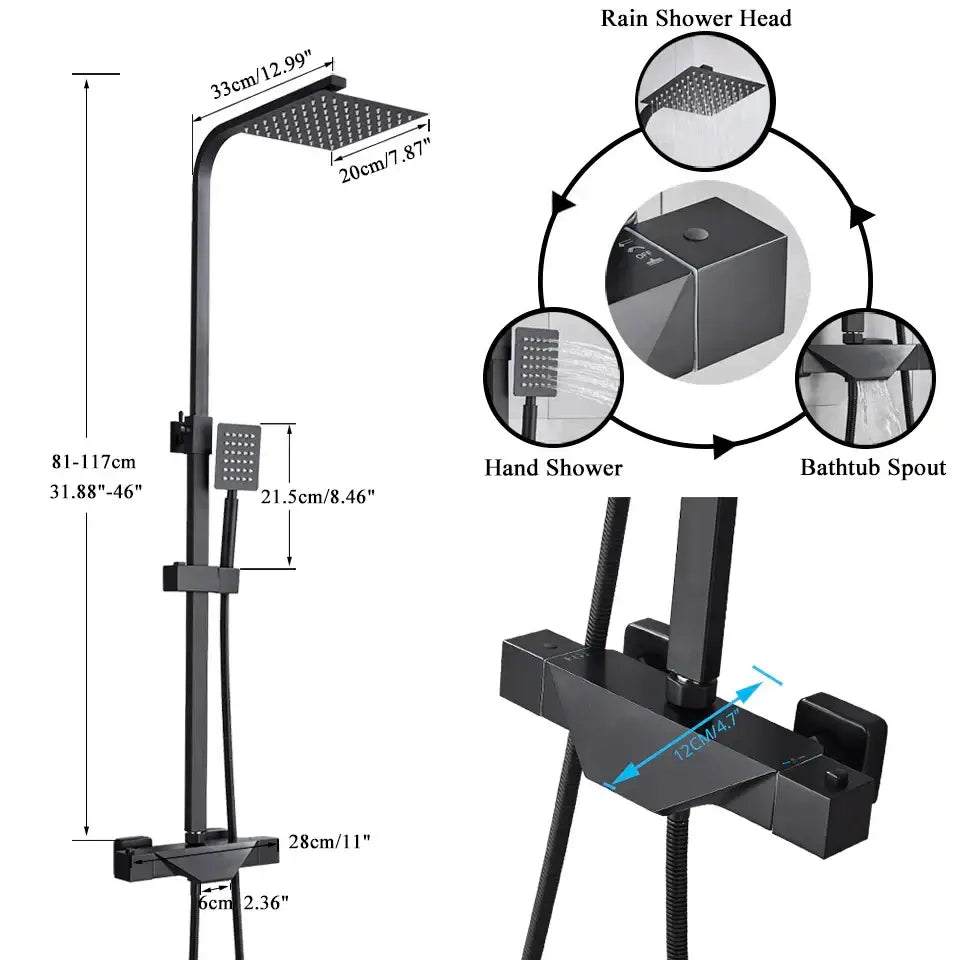 Modern matte black rain shower faucet set bathroom wall mount