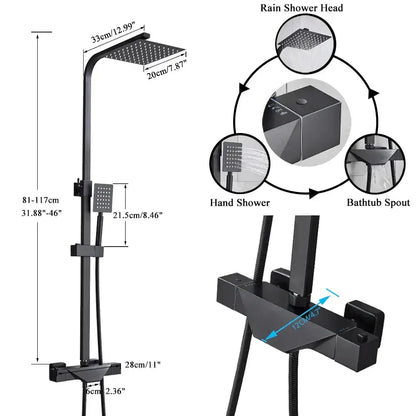 Modern matte black rain shower faucet set bathroom wall mount