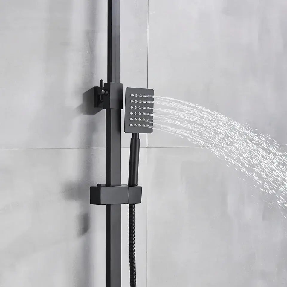Modern matte black rain shower faucet set bathroom wall mount