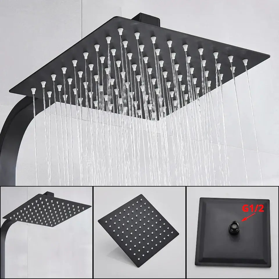 Modern matte black rain shower faucet set bathroom wall mount