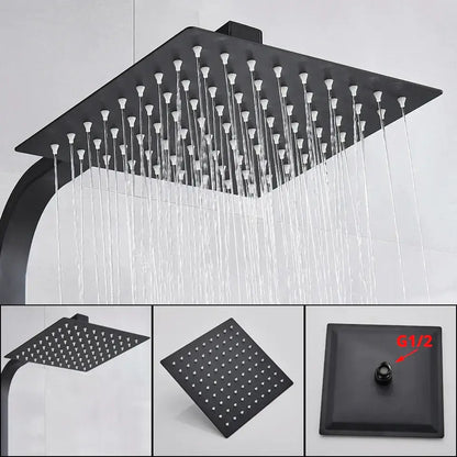 Modern matte black rain shower faucet set bathroom wall mount