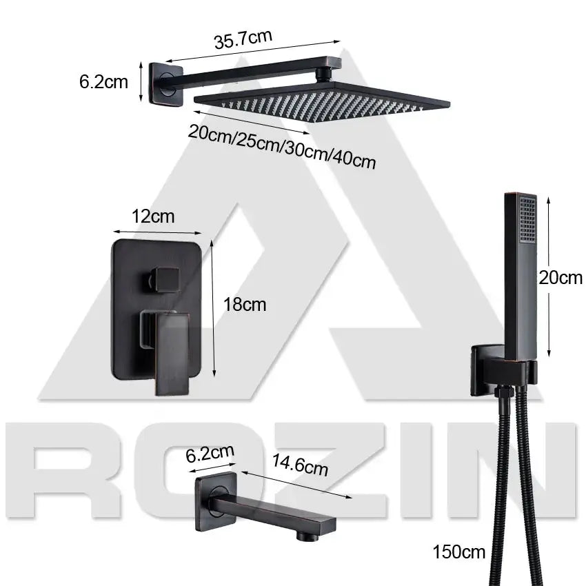 Modern matte black rain shower faucet with handshower for bathroom
