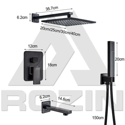 Modern matte black rain shower faucet with handshower for bathroom