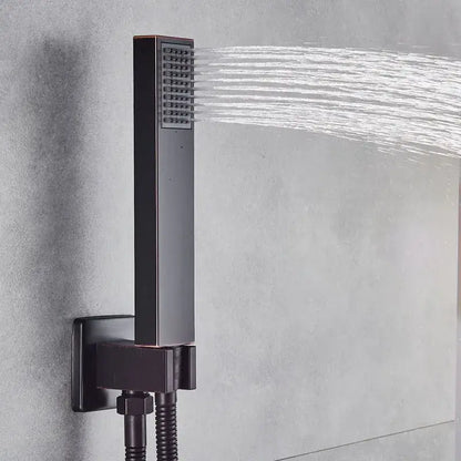 Modern matte black rain shower faucet with handshower for bathroom