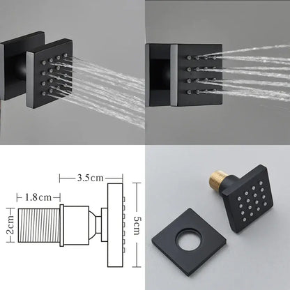 Modern matte black rainfall shower faucet with massage system bathroom