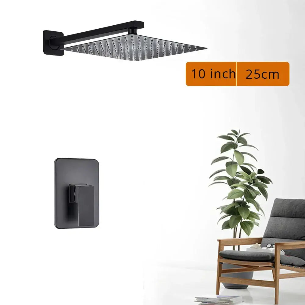 Modern matte black rainfall shower head and faucet bathroom set
