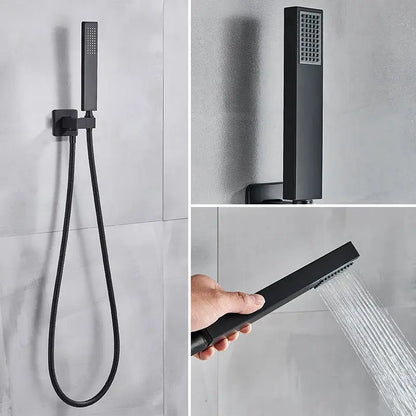 Modern matte black rainfall shower head and faucet bathroom set