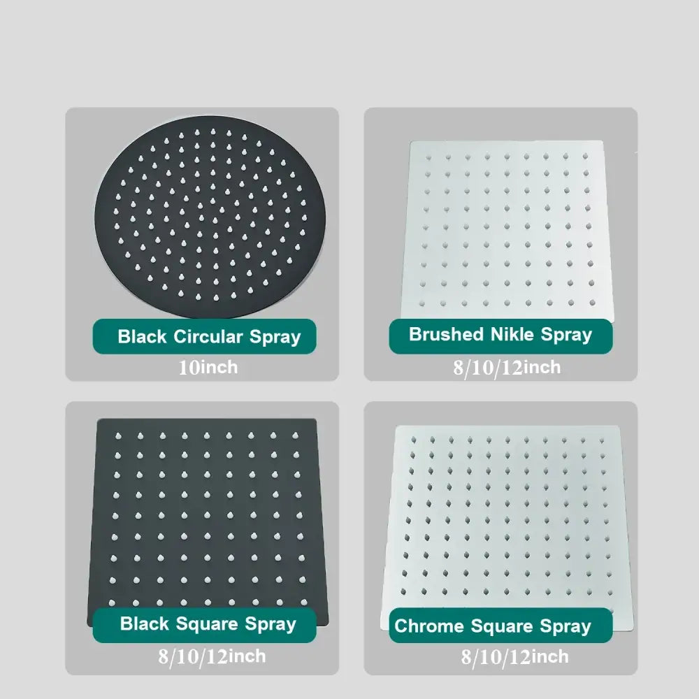 Modern matte black rainfall shower head set bathroom fixture