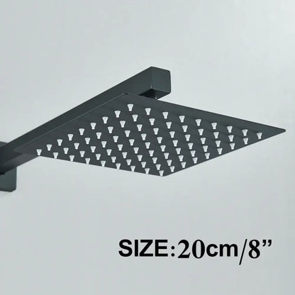 Modern matte black rainfall shower head set bathroom fixture