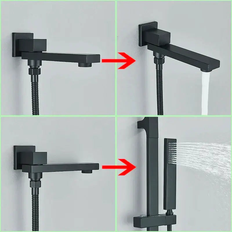 Modern matte black rainfall shower with slider bar bathroom set