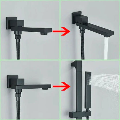 Modern matte black rainfall shower with slider bar bathroom set