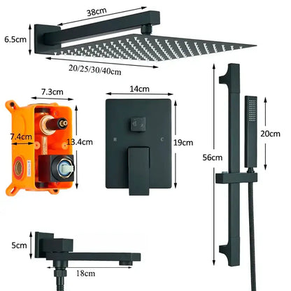 Modern matte black rainfall shower with slider bar bathroom set