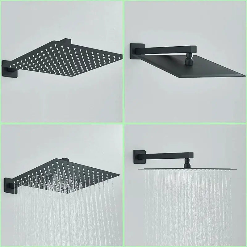 Modern matte black rainfall shower with slider bar bathroom set