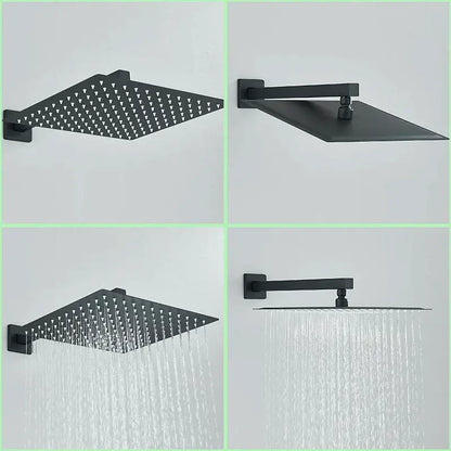 Modern matte black rainfall shower with slider bar bathroom set