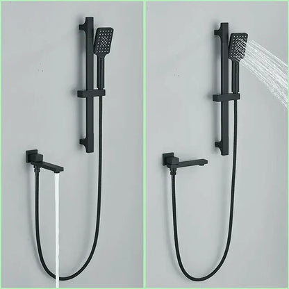 Modern matte black rainfall shower with slider bar bathroom set