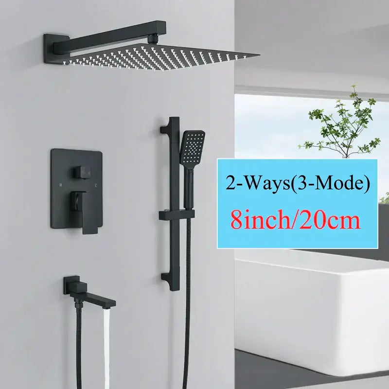 Modern matte black rainfall shower with slider bar bathroom set