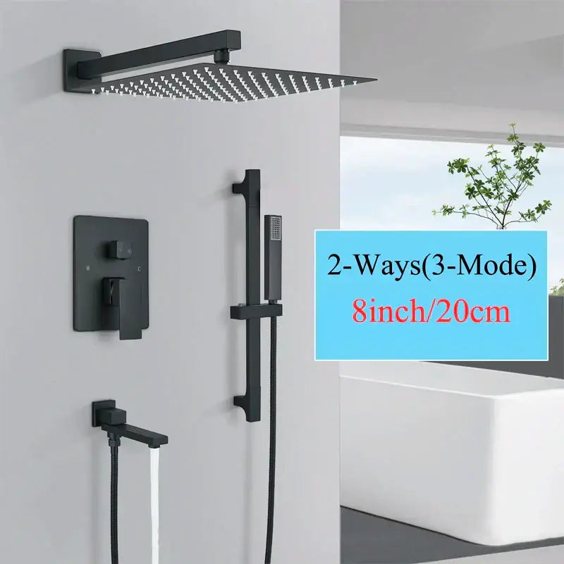 Modern matte black rainfall shower with slider bar bathroom set