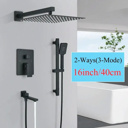 Modern matte black rainfall shower with slider bar bathroom set