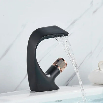 Modern matte black & rose gold brass basin faucet bathroom waterfall tap