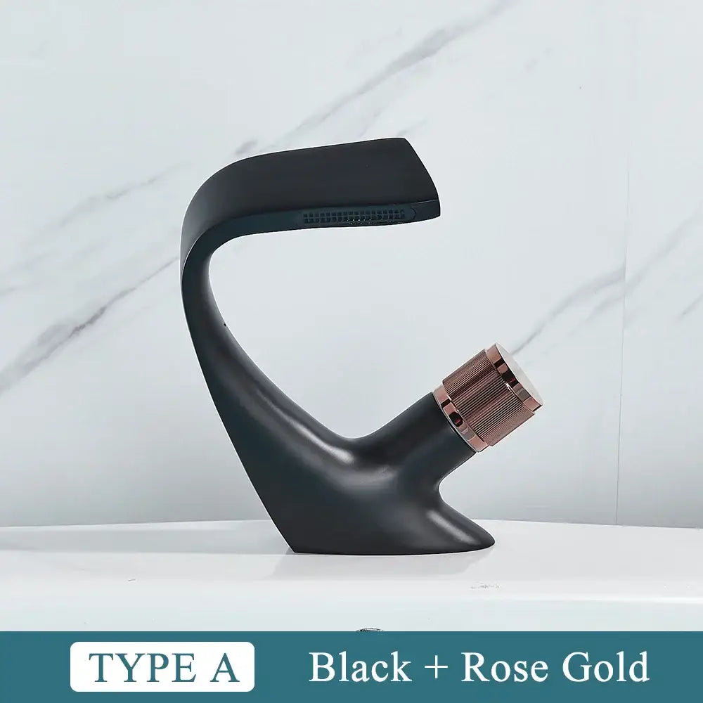 Modern matte black & rose gold brass basin faucet bathroom waterfall tap