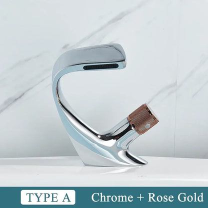 Modern matte black & rose gold brass basin faucet bathroom waterfall tap