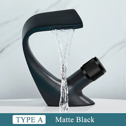 Modern matte black & rose gold brass basin faucet bathroom waterfall tap