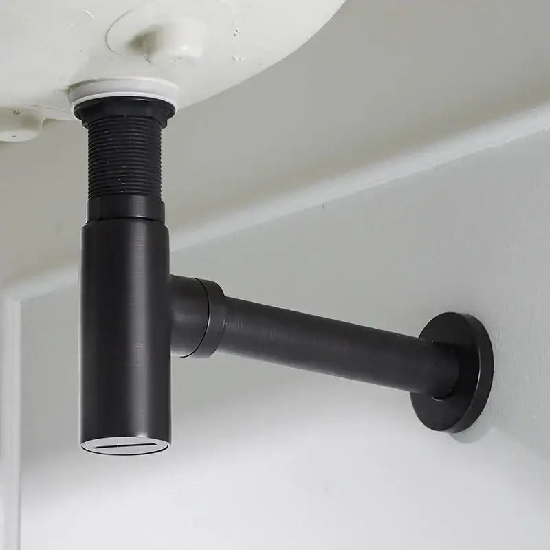 Modern matte black round bottle trap with pop up drain bathroom