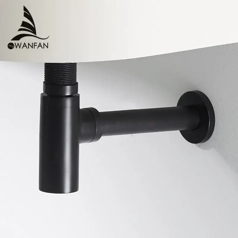 Modern matte black round bottle trap with pop up drain bathroom
