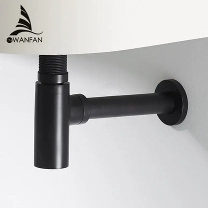 Modern matte black round bottle trap with pop up drain bathroom