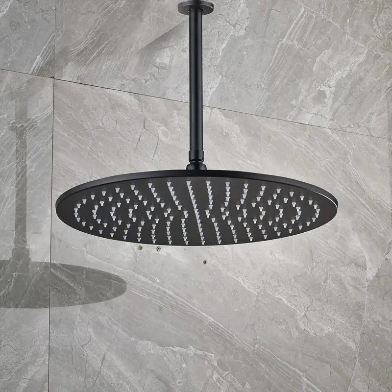 Modern matte black round brass rain shower head bathroom fixture