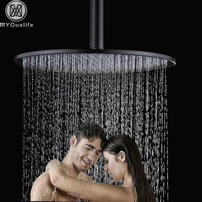 Modern matte black round brass rain shower head bathroom fixture