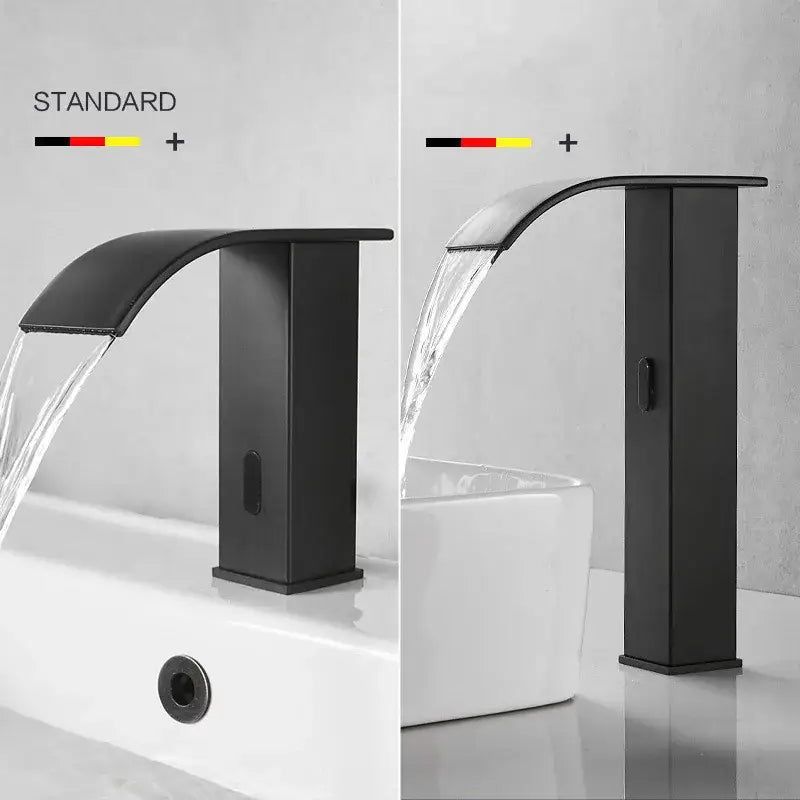 Modern matte black sensor waterfall basin faucet bathroom mixer