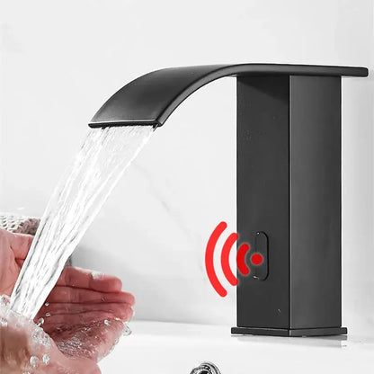 Modern matte black sensor waterfall basin faucet bathroom mixer