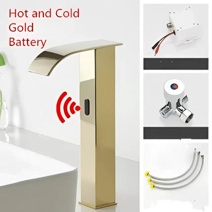 Modern matte black sensor waterfall basin faucet bathroom mixer