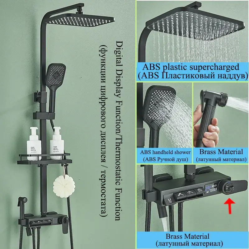 Modern matte black shower faucet set bathroom digital rainfall column