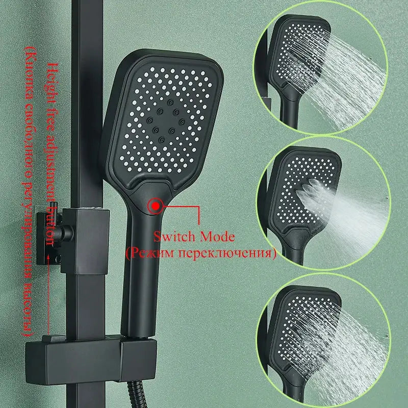 Modern matte black shower faucet set bathroom digital rainfall column