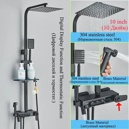 Modern matte black shower faucet set bathroom digital rainfall column