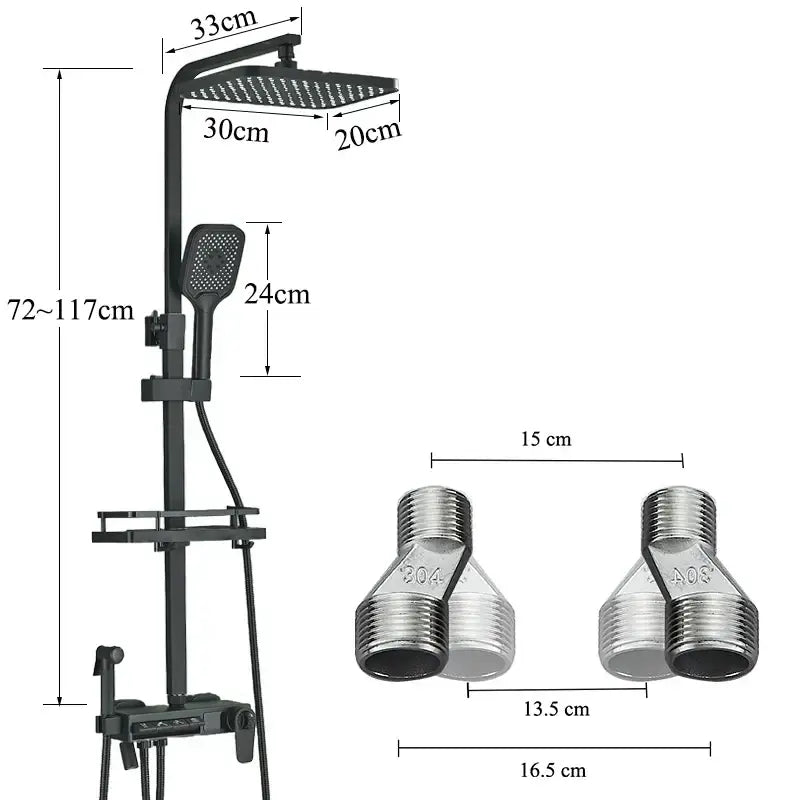 Modern matte black shower faucet set bathroom digital rainfall column