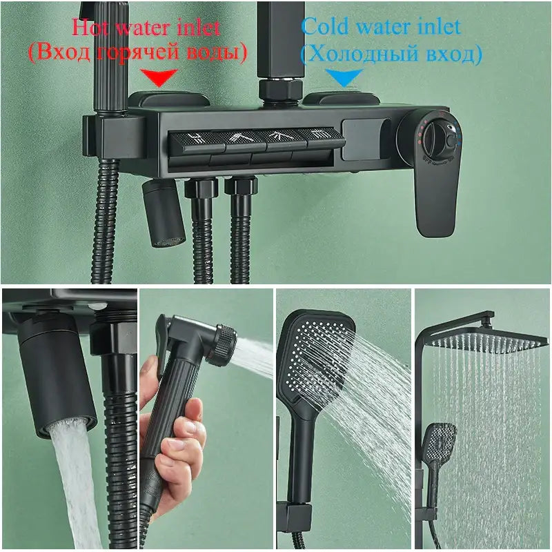Modern matte black shower faucet set bathroom digital rainfall column