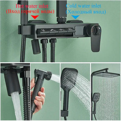 Modern matte black shower faucet set bathroom digital rainfall column