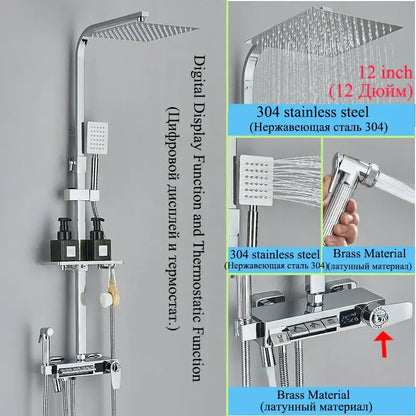 Modern matte black shower faucet set bathroom digital rainfall column