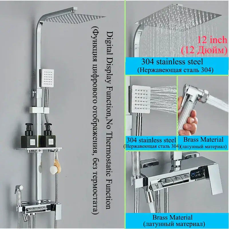 Modern matte black shower faucet set bathroom digital rainfall column
