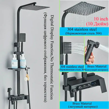 Modern matte black shower faucet set bathroom digital rainfall column