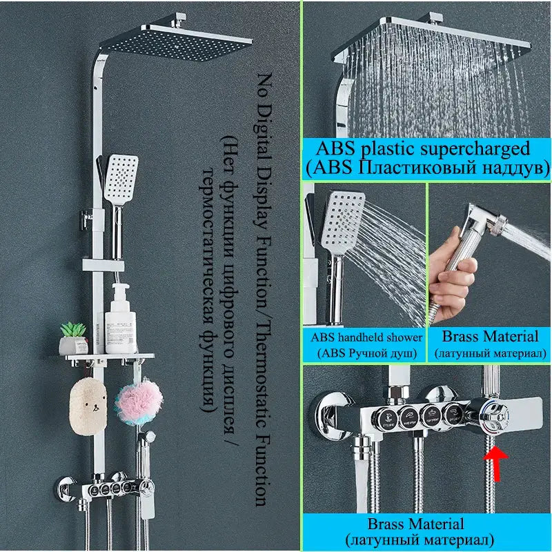 Modern matte black shower faucet set bathroom digital rainfall column