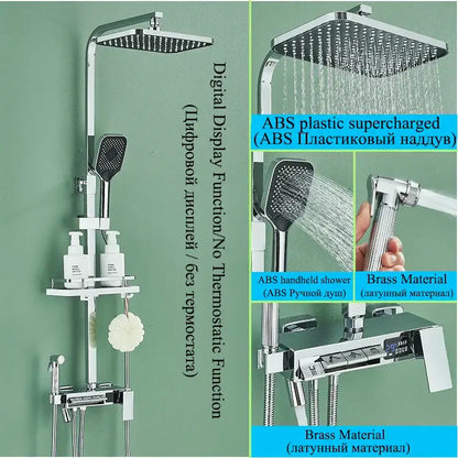 Modern matte black shower faucet set bathroom digital rainfall column