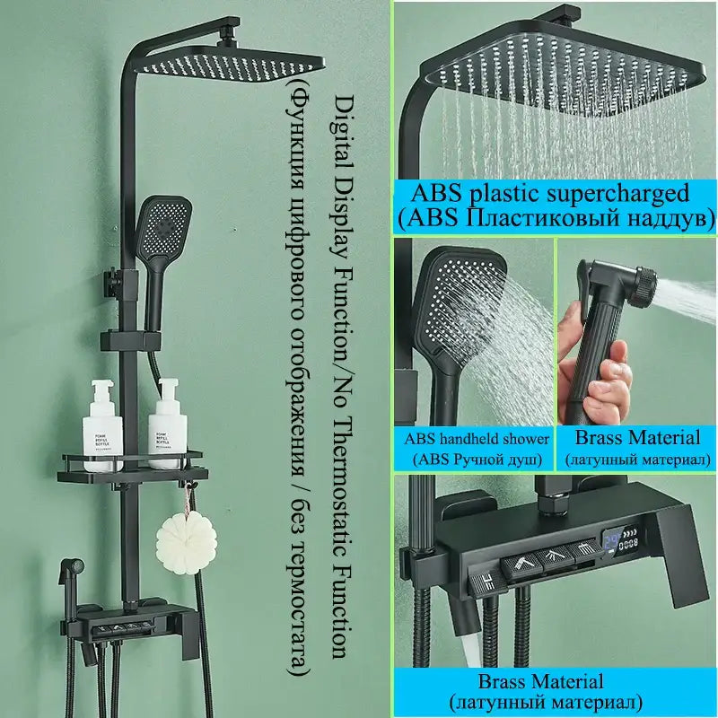 Modern matte black shower faucet set bathroom digital rainfall column