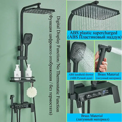 Modern matte black shower faucet set bathroom digital rainfall column